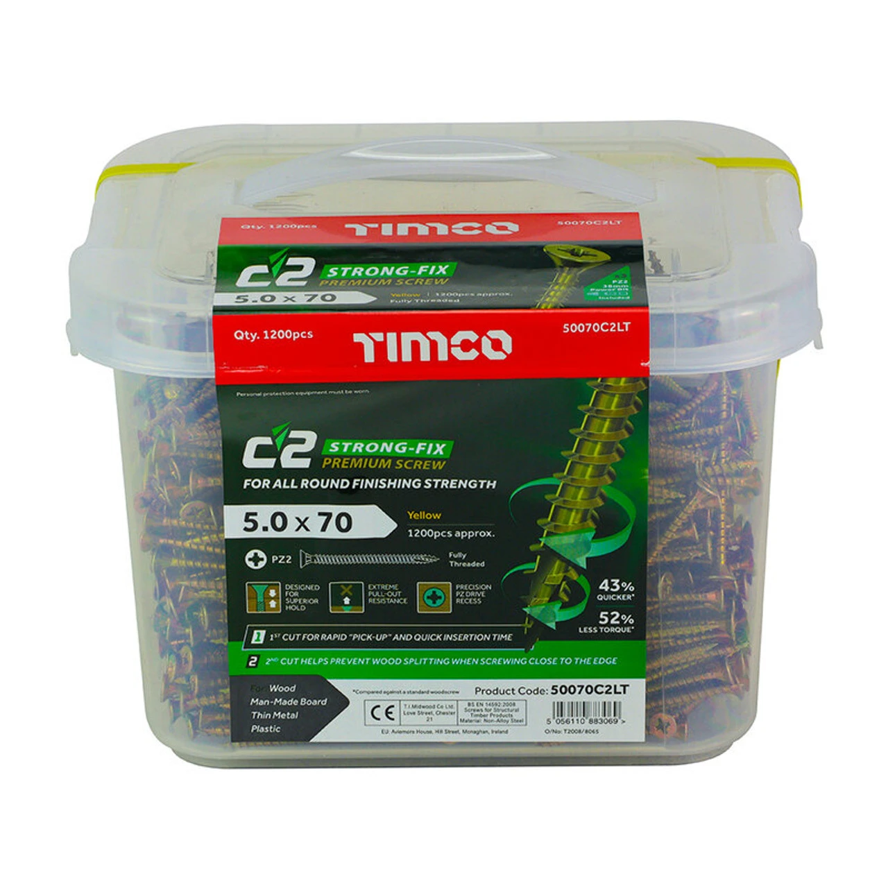 Timco Classic C2 Strong-Fix Multi-Purpose Screws PZ2 Yellow 5 X 70mm (1200 Pack) 50070C2LT 4 Timco Classic C2 Strong-Fix Multi-Purpose Screws PZ2 Yellow 5 X 70mm (1200 Pack) 50070C2LT - Image 2