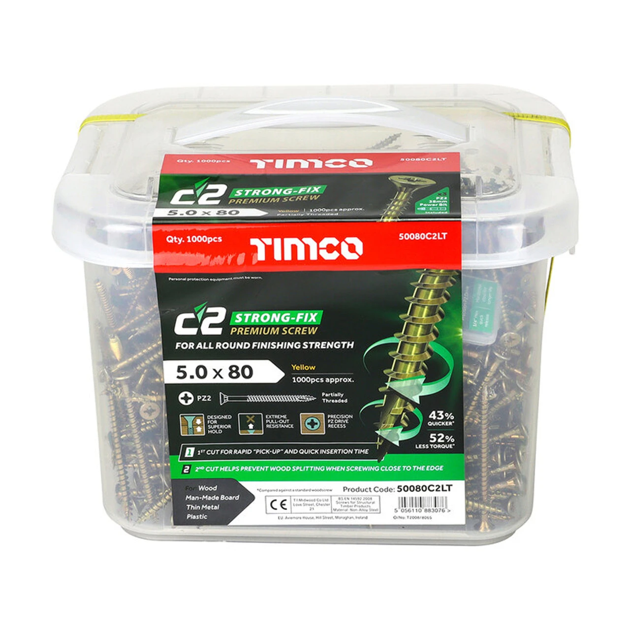 Timco Classic C2 Strong-Fix Multi-Purpose Screws PZ2 Yellow 5 X 80mm (1000 Pack) 50080C2LT 4 Timco Classic C2 Strong-Fix Multi-Purpose Screws PZ2 Yellow 5 X 80mm (1000 Pack) 50080C2LT - Image 2
