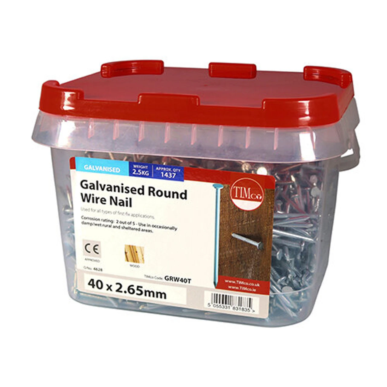 Timco Round Wire Nails Galvanised (GRW40T) 40 X 2.65mm 2.5kg 4 Timco Round Wire Nails Galvanised (GRW40T) 40 X 2.65mm 2.5kg - Image 2