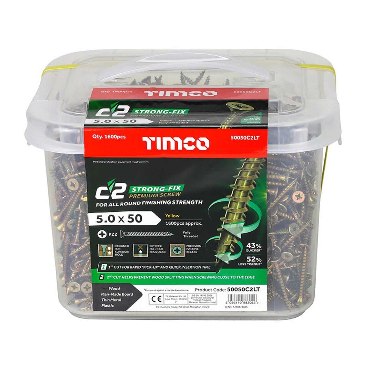 Timco Classic C2 Strong-Fix Multi-Purpose Screws PZ2 Yellow 5 X 50mm (1600 Pack) 50050C2LT 4 Timco Classic C2 Strong-Fix Multi-Purpose Screws PZ2 Yellow 5 X 50mm (1600 Pack) 50050C2LT - Image 2